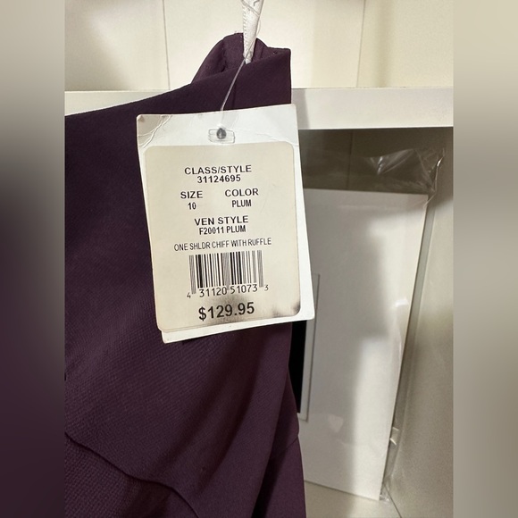 David’s Bridal one shoulder, plum chiffon dress. - Picture 2 of 2